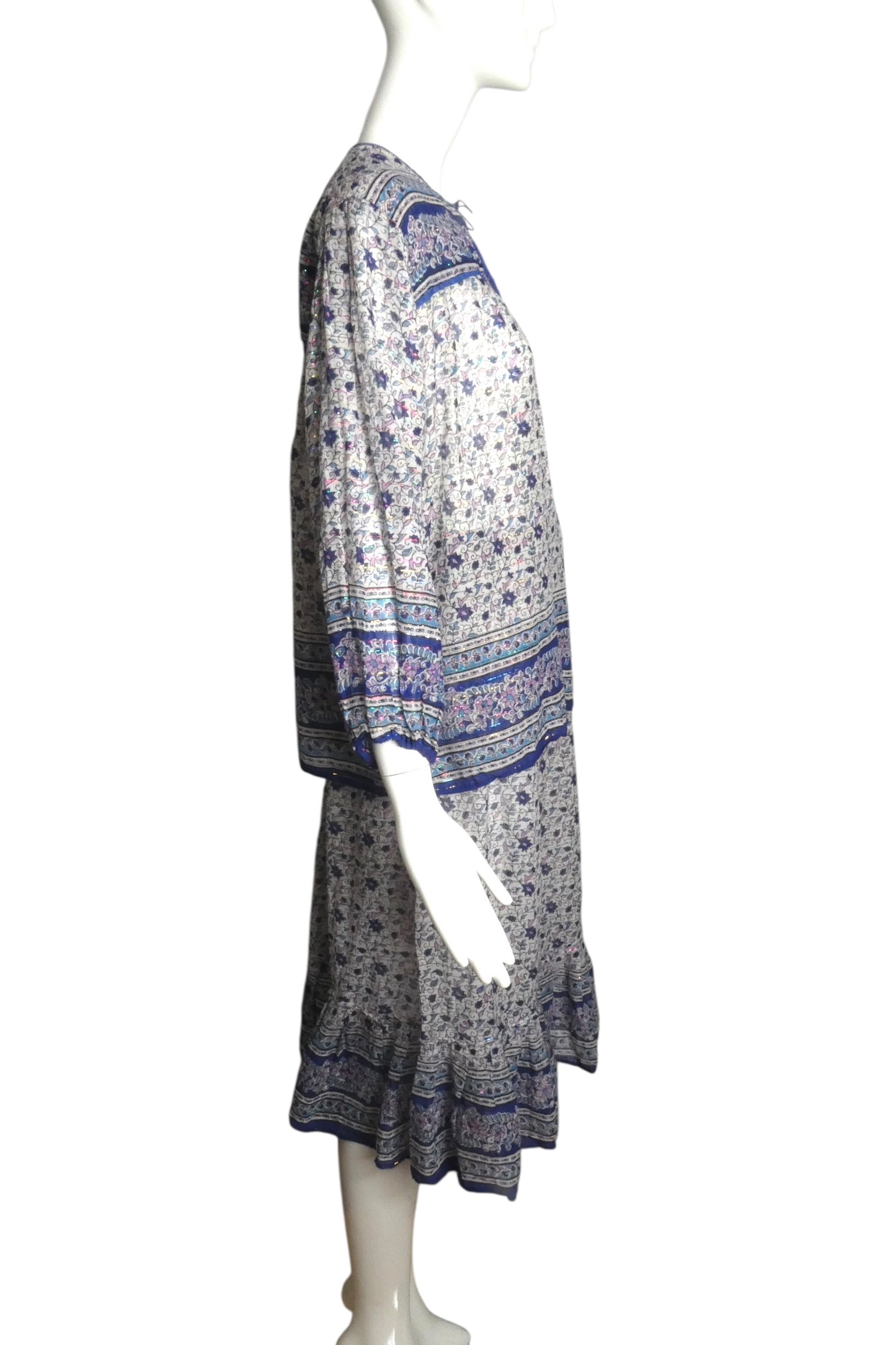 1970s Printed Batiste Skirt Ensemble, Size 8