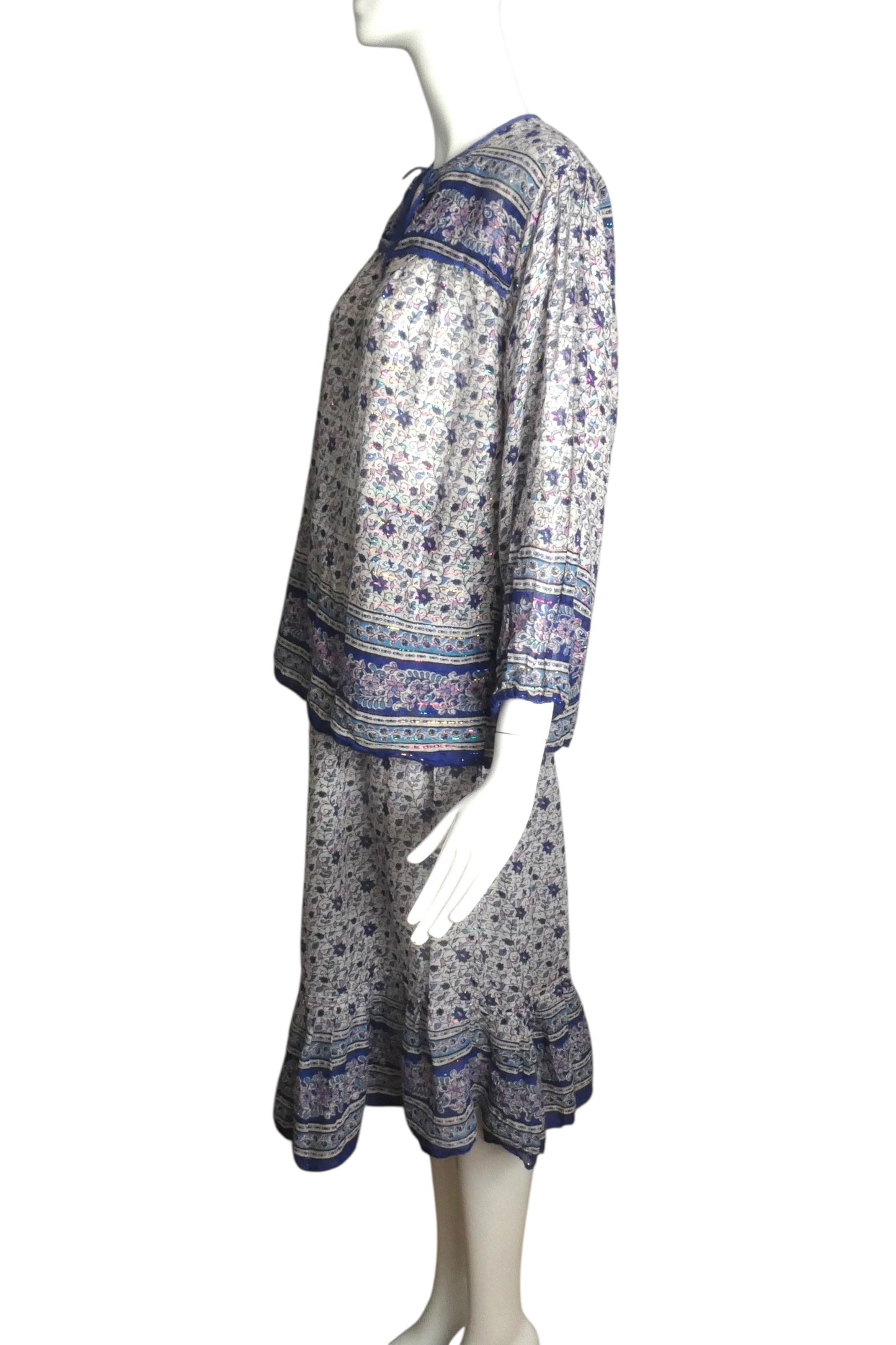 1970s Printed Batiste Skirt Ensemble, Size 8