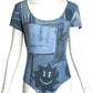 MOSCHINO JEANS- 1990s Denim Print Knit Bodysuit, Size 12