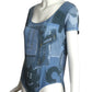 MOSCHINO JEANS- 1990s Denim Print Knit Bodysuit, Size 12