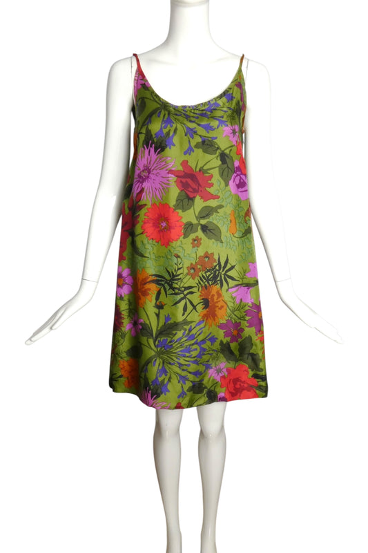 KEN SCOTT- 1960s Floral Print Silk Dress, Size 2