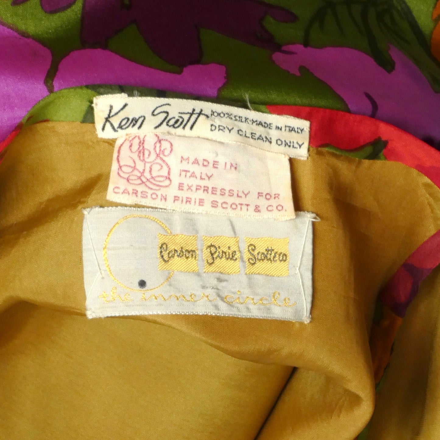 KEN SCOTT- 1960s Floral Print Silk Dress, Size 2