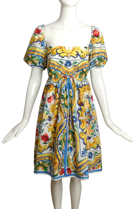 DOLCE & GABBANA- Printed Cotton Poplin Summer Dress, Size 12