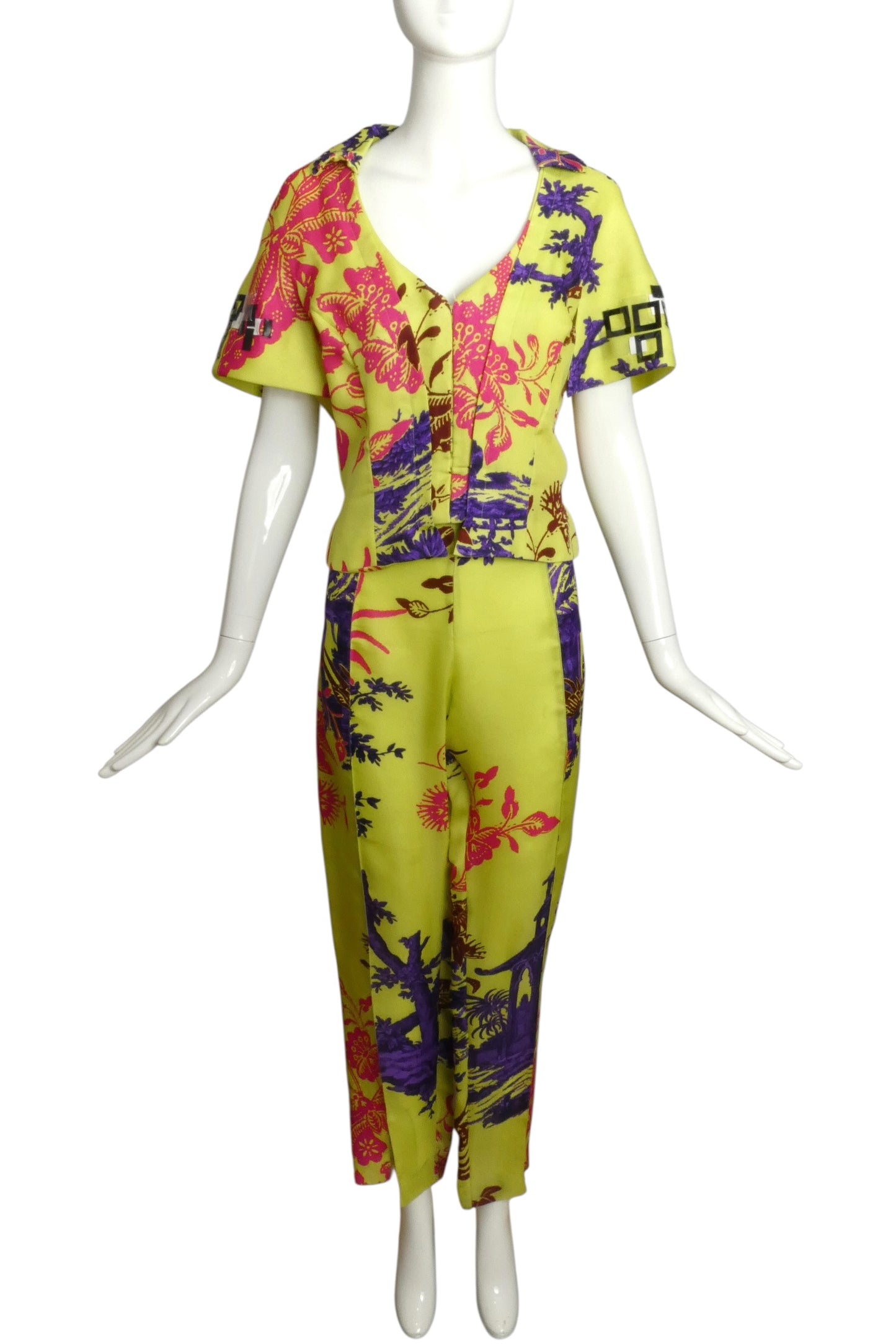 2000s Silk Organza Print Pant Suit, Size 12