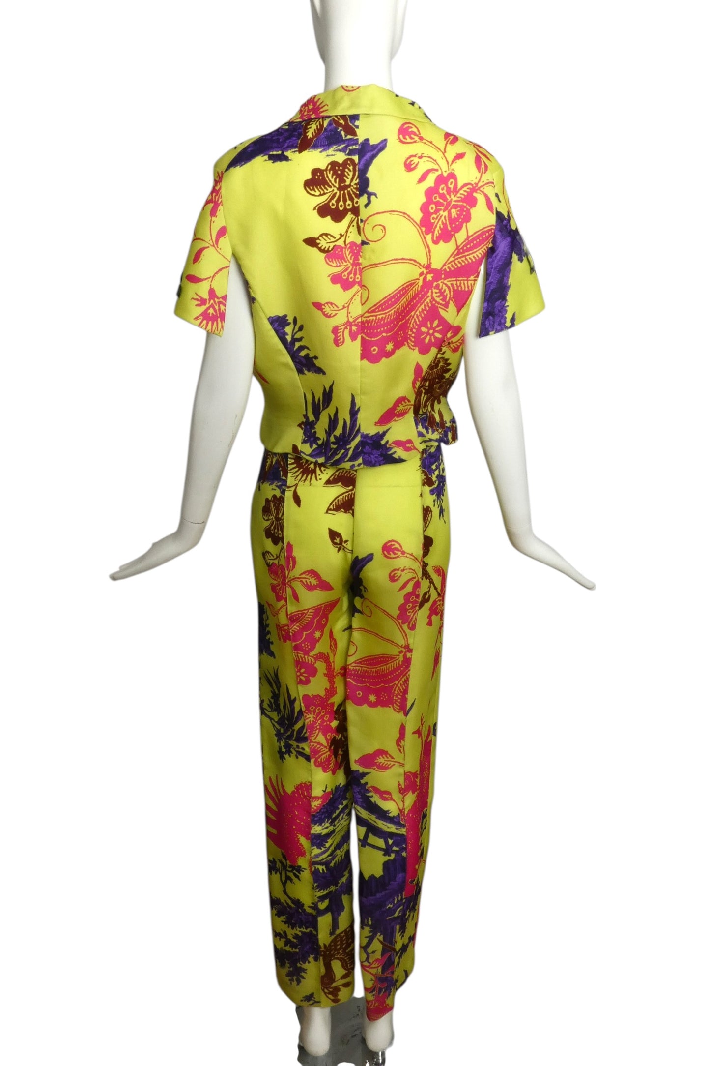 2000s Silk Organza Print Pant Suit, Size 12