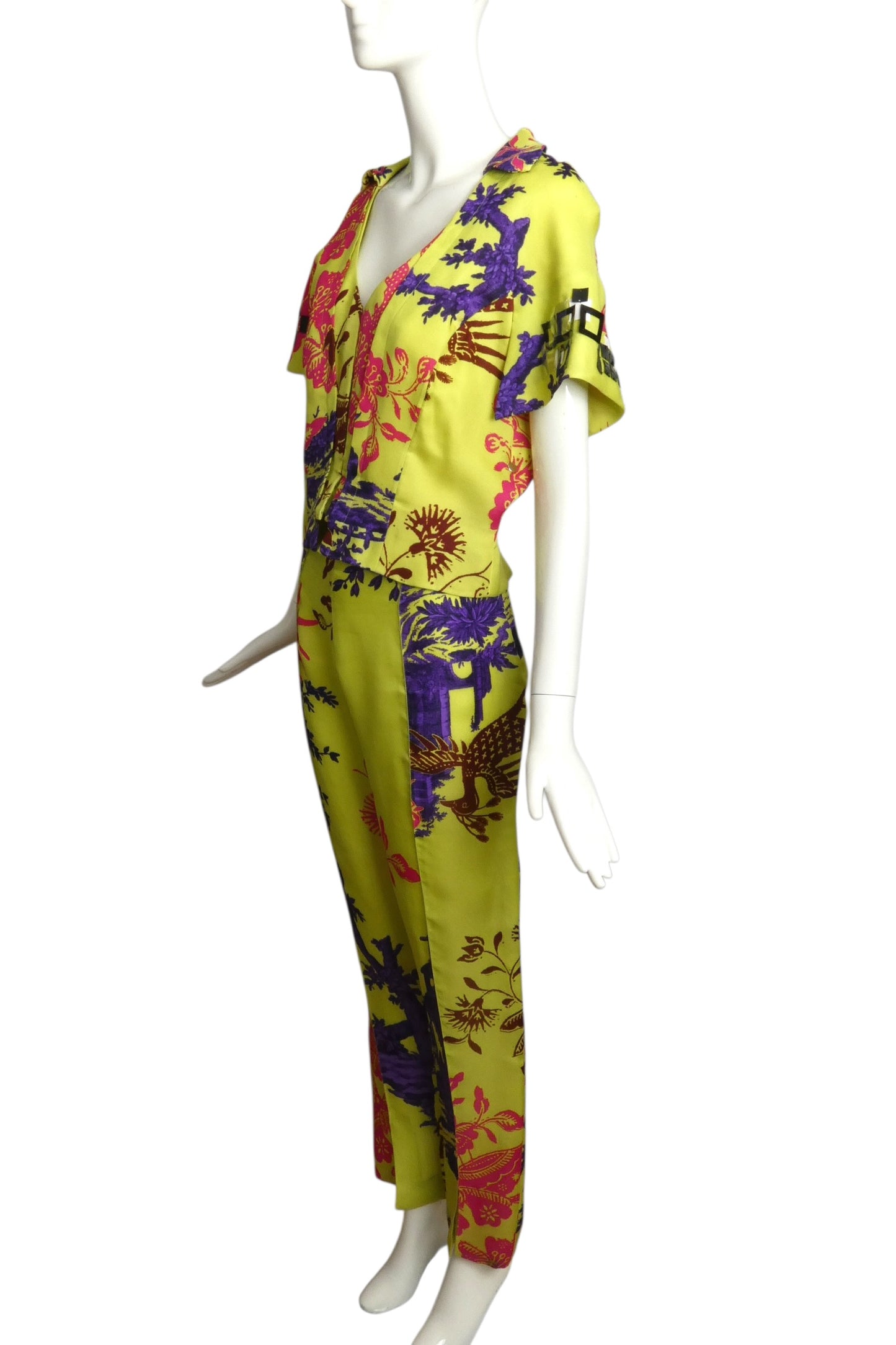 2000s Silk Organza Print Pant Suit, Size 12