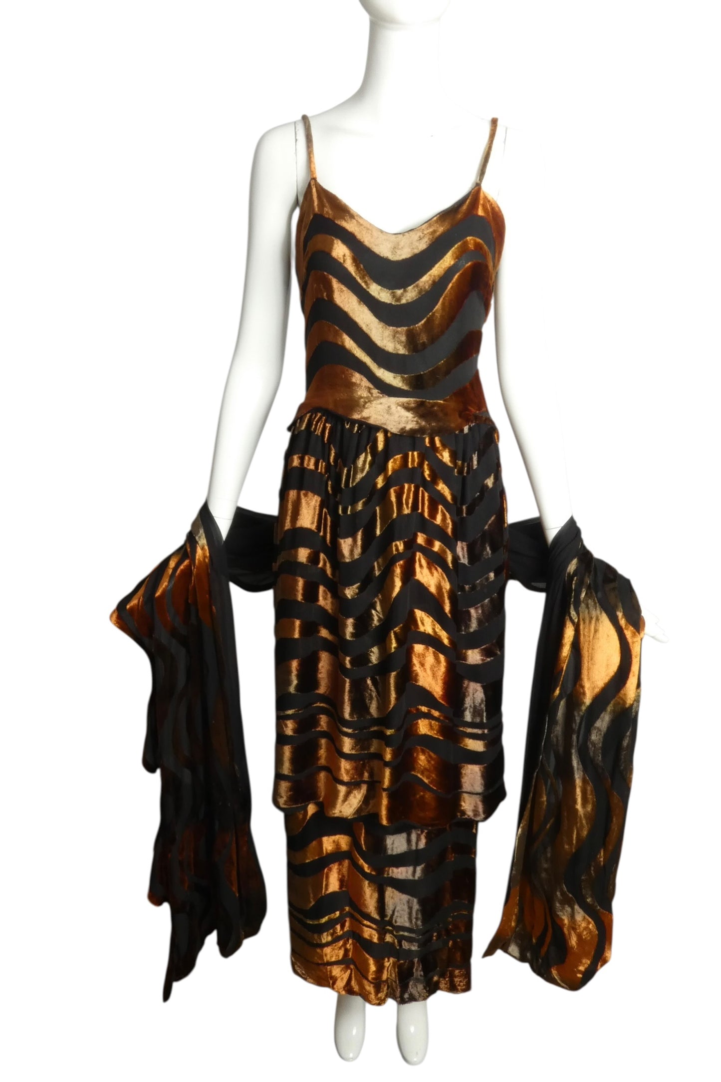 1980s Voided Velvet Evening Dress, Size-8