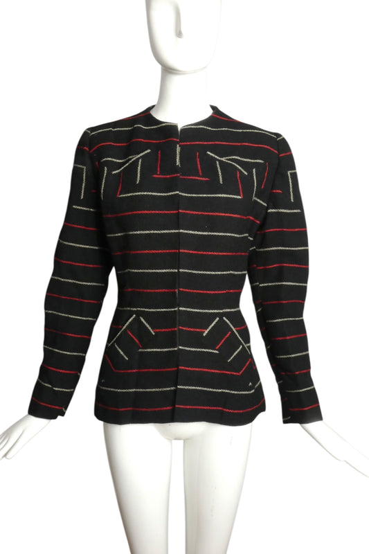 ADRIAN- 1940s Wool Stripe Jacket, Size 10
