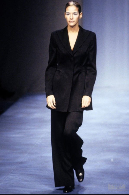 ATSURO TAYAMA- 1997 Black Wool Jacaquard Belted Blazer, Size 8