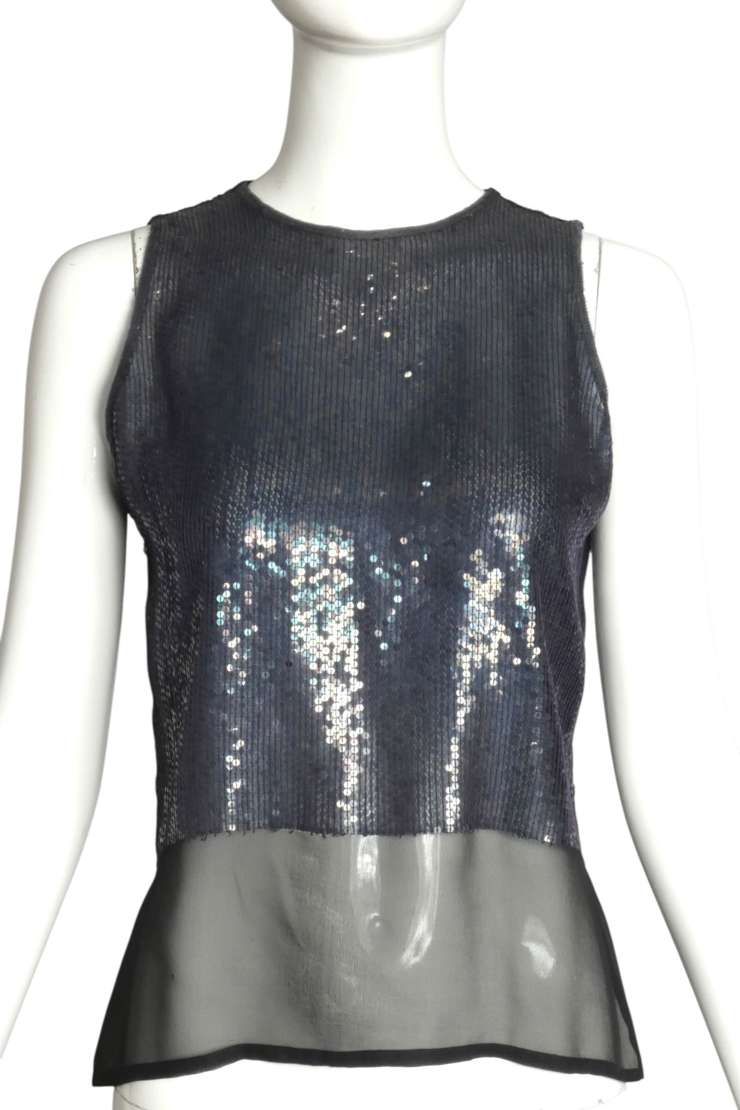 CALVIN KLEIN- 1980s Navy Sequin Chiffon Shell, Size 2