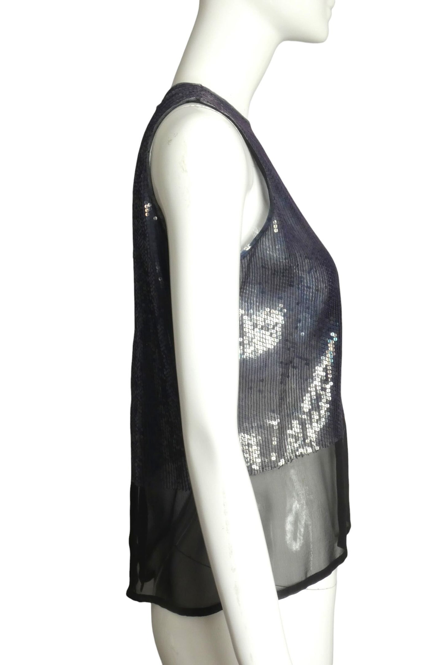 CALVIN KLEIN- 1980s Navy Sequin Chiffon Shell, Size 2