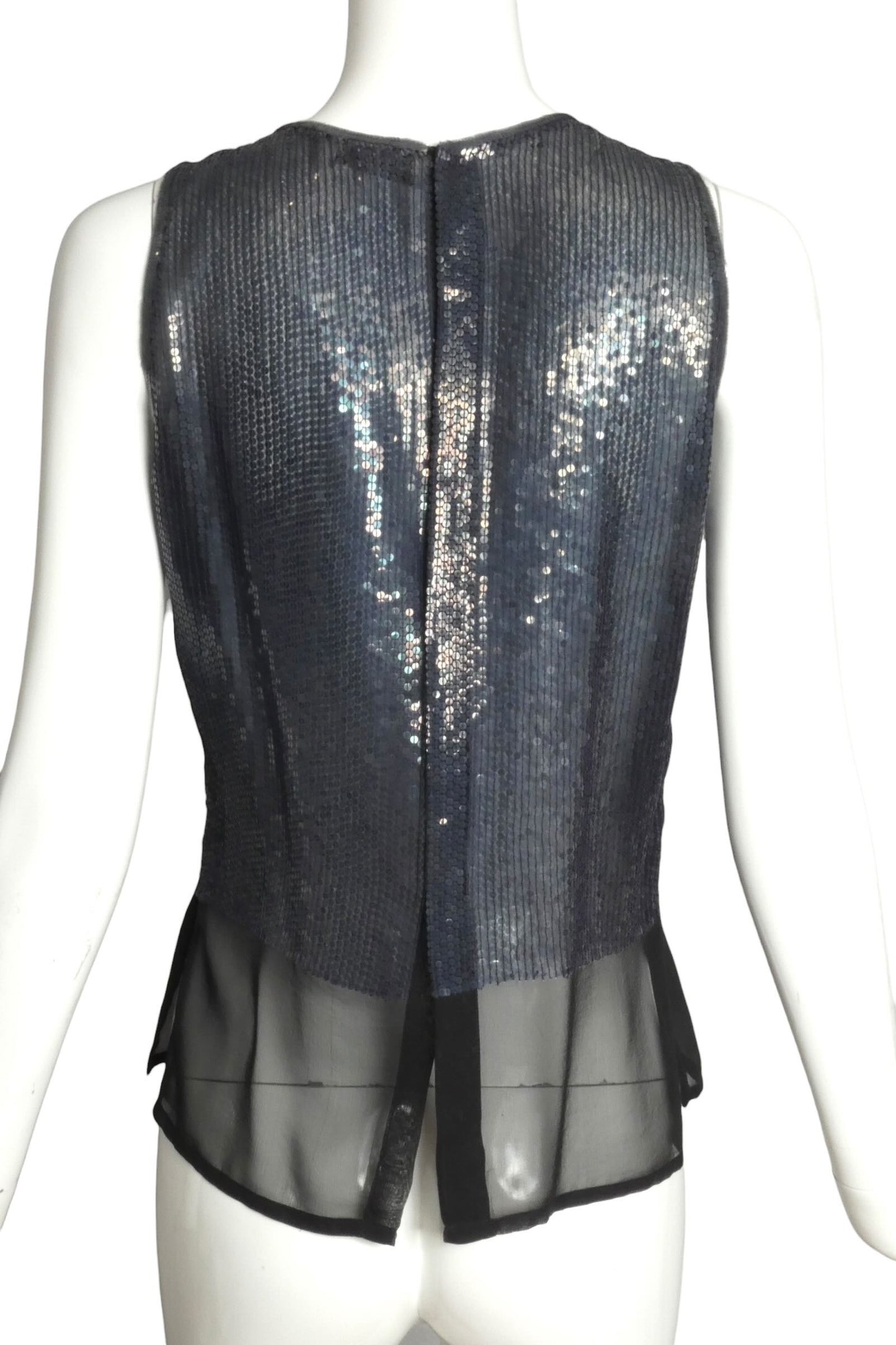 CALVIN KLEIN- 1980s Navy Sequin Chiffon Shell, Size 2