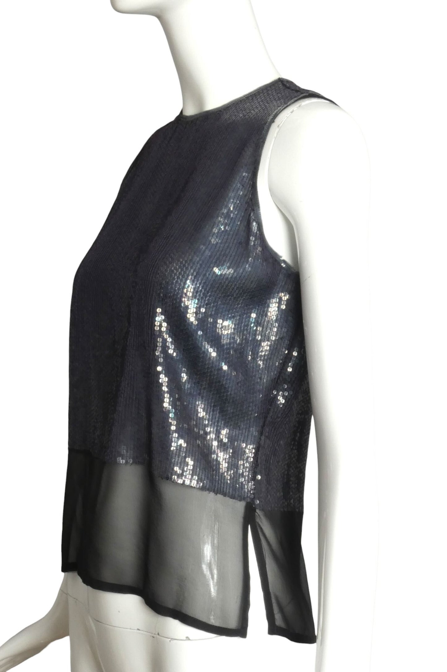 CALVIN KLEIN- 1980s Navy Sequin Chiffon Shell, Size 2