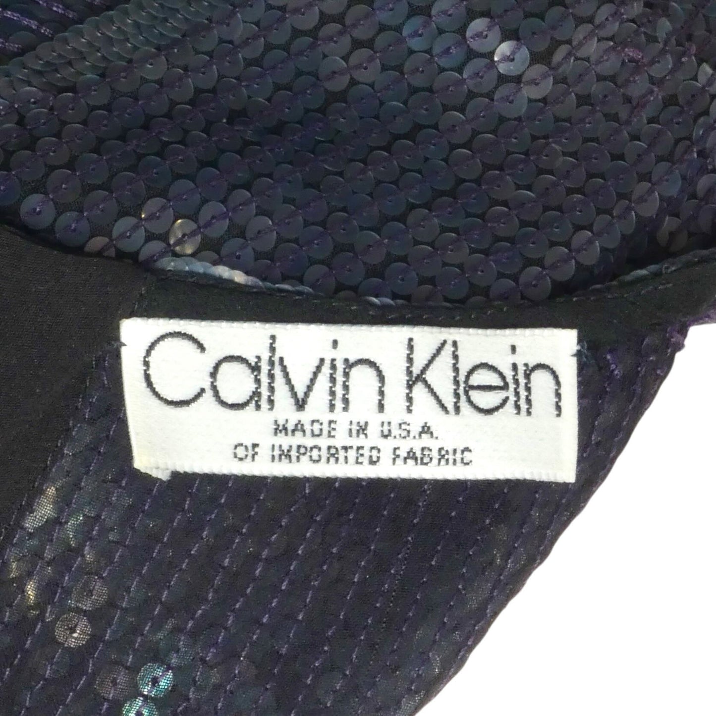 CALVIN KLEIN- 1980s Navy Sequin Chiffon Shell, Size 2