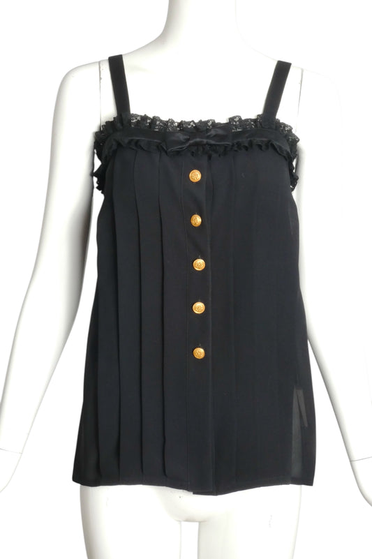 RENA LANGE- NWT 1993 Black Crepe & Lace Tank, Size 2