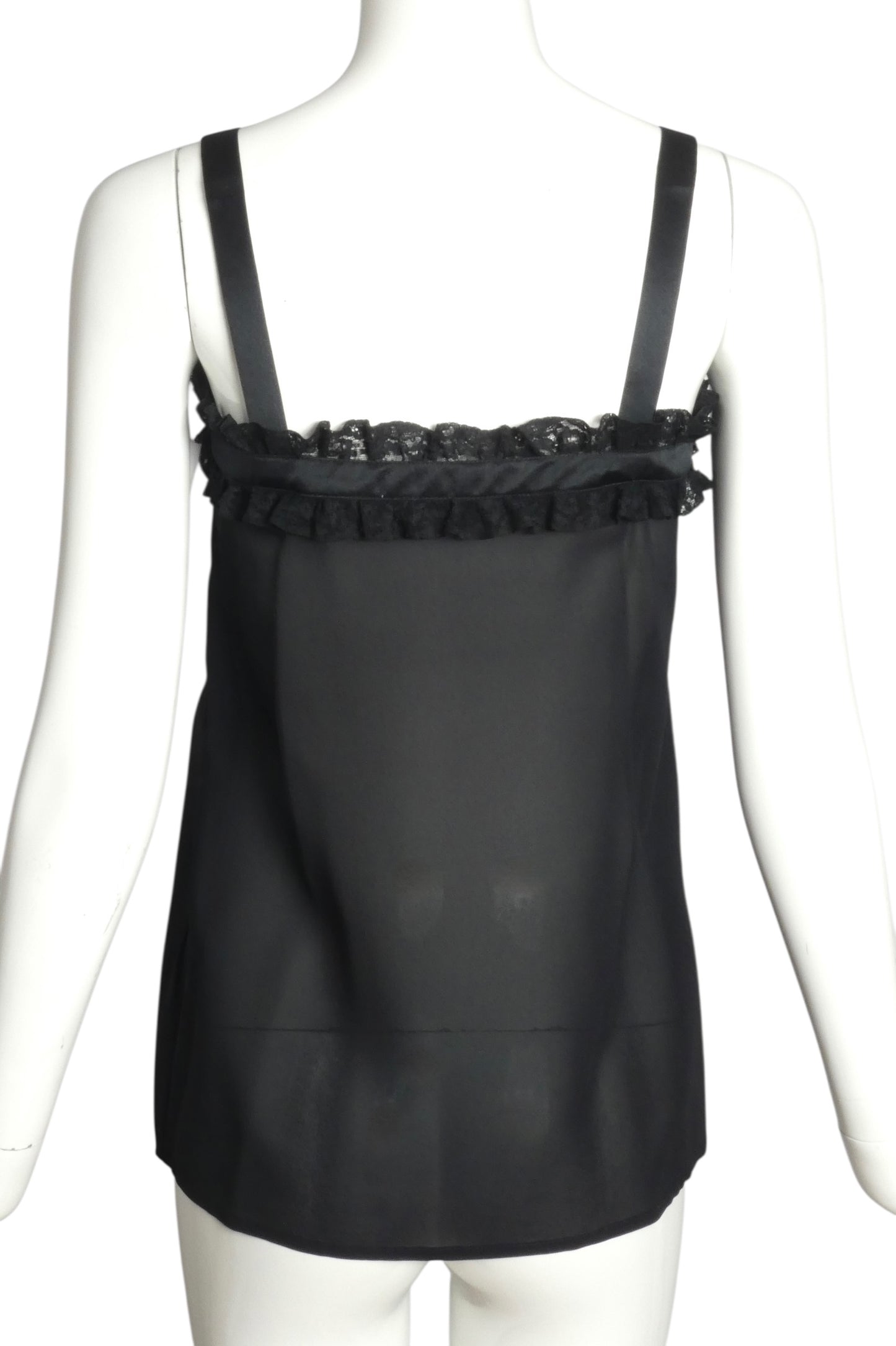 RENA LANGE- NWT 1993 Black Crepe & Lace Tank, Size 2