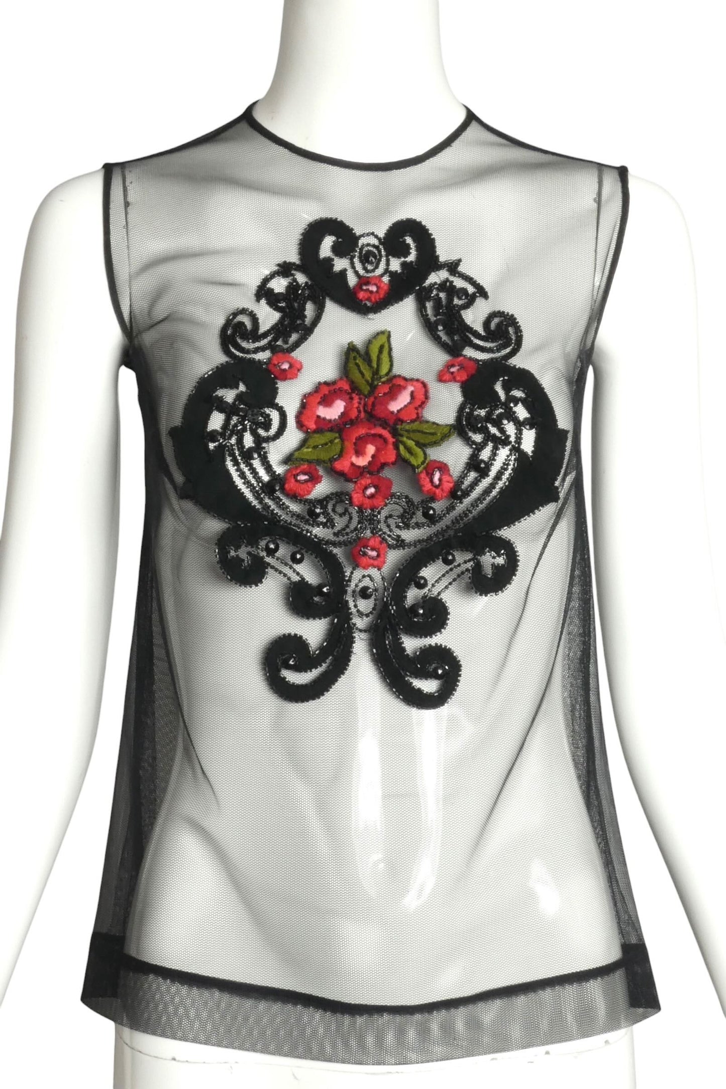 1980s Black Embroidered Shell, Size 2