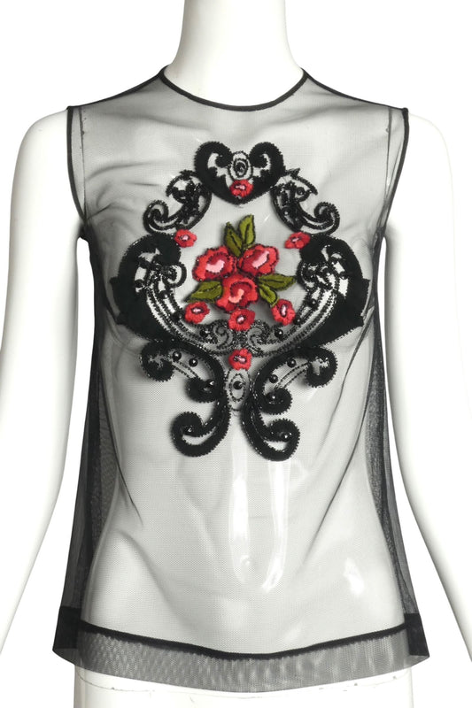 1980s Black Embroidered Shell, Size 2