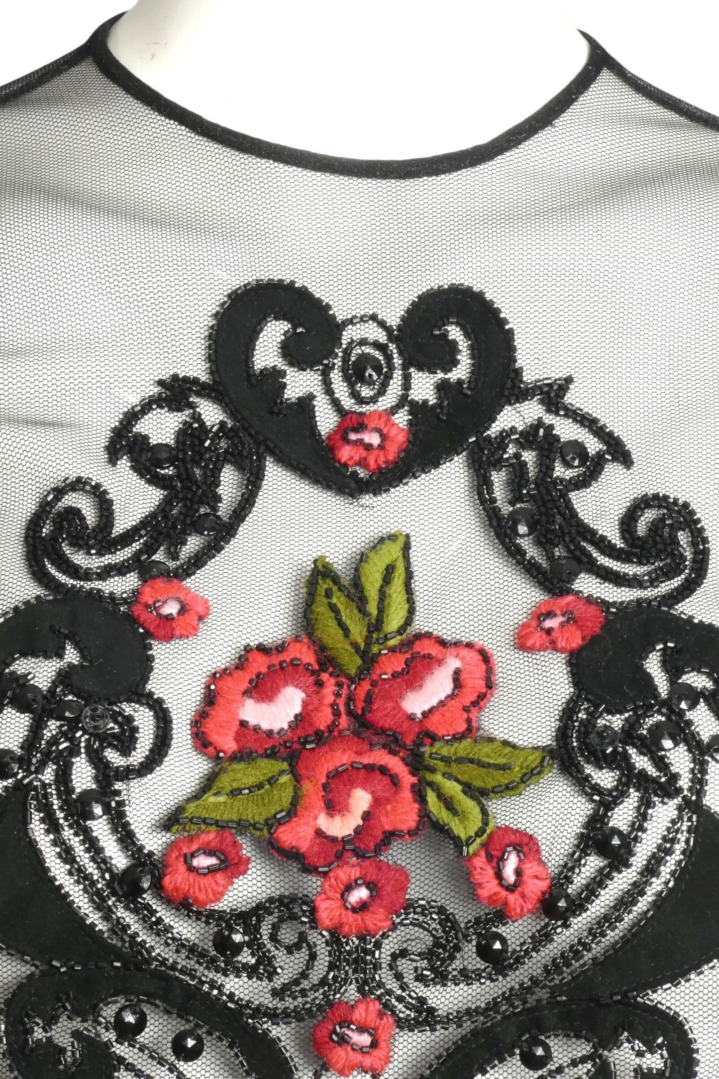 1980s Black Embroidered Shell, Size 2