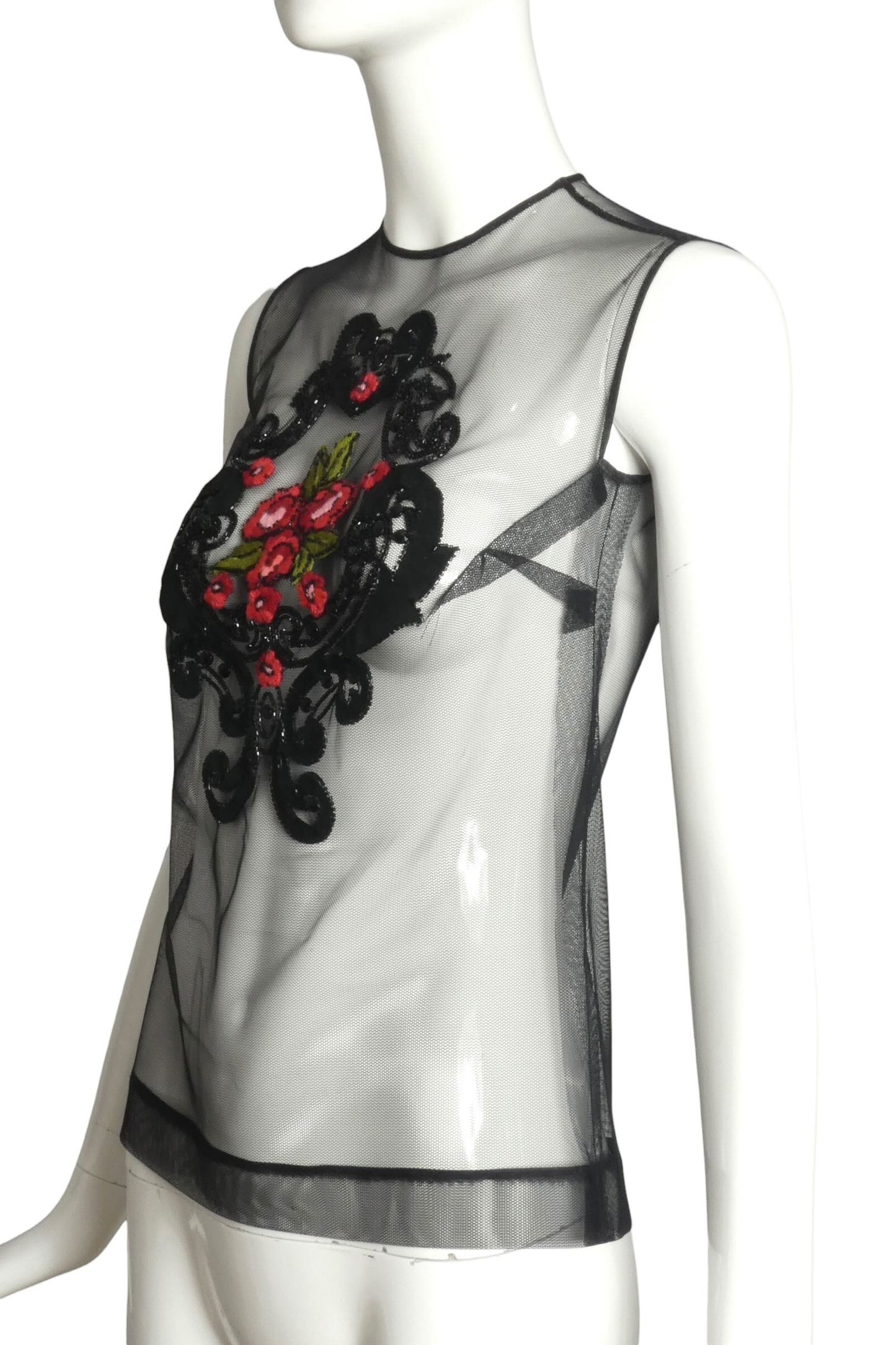 1980s Black Embroidered Shell, Size 2