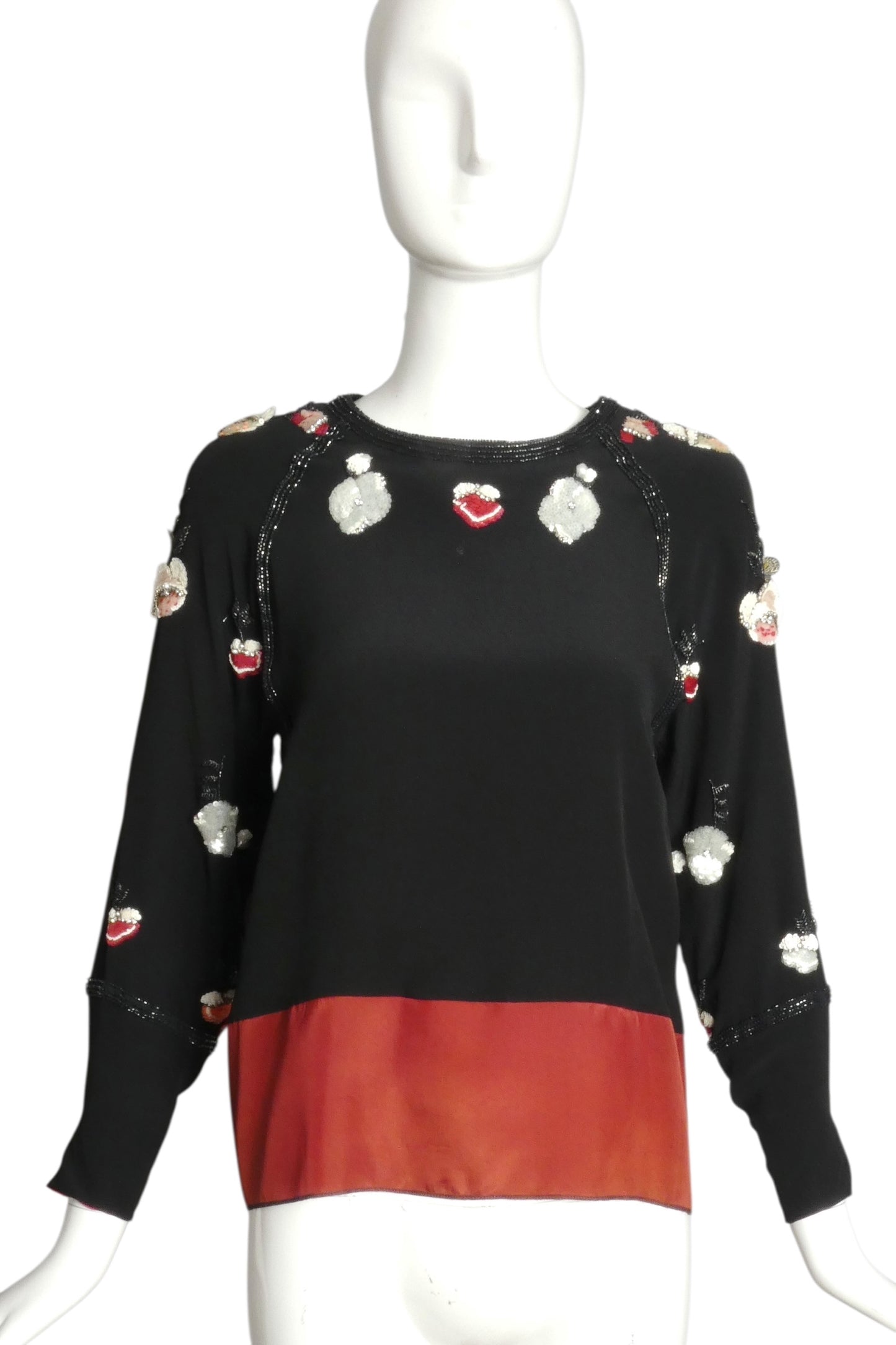 CHLOE- 1980s Beaded & Sequin Silk Blouse, Size 4