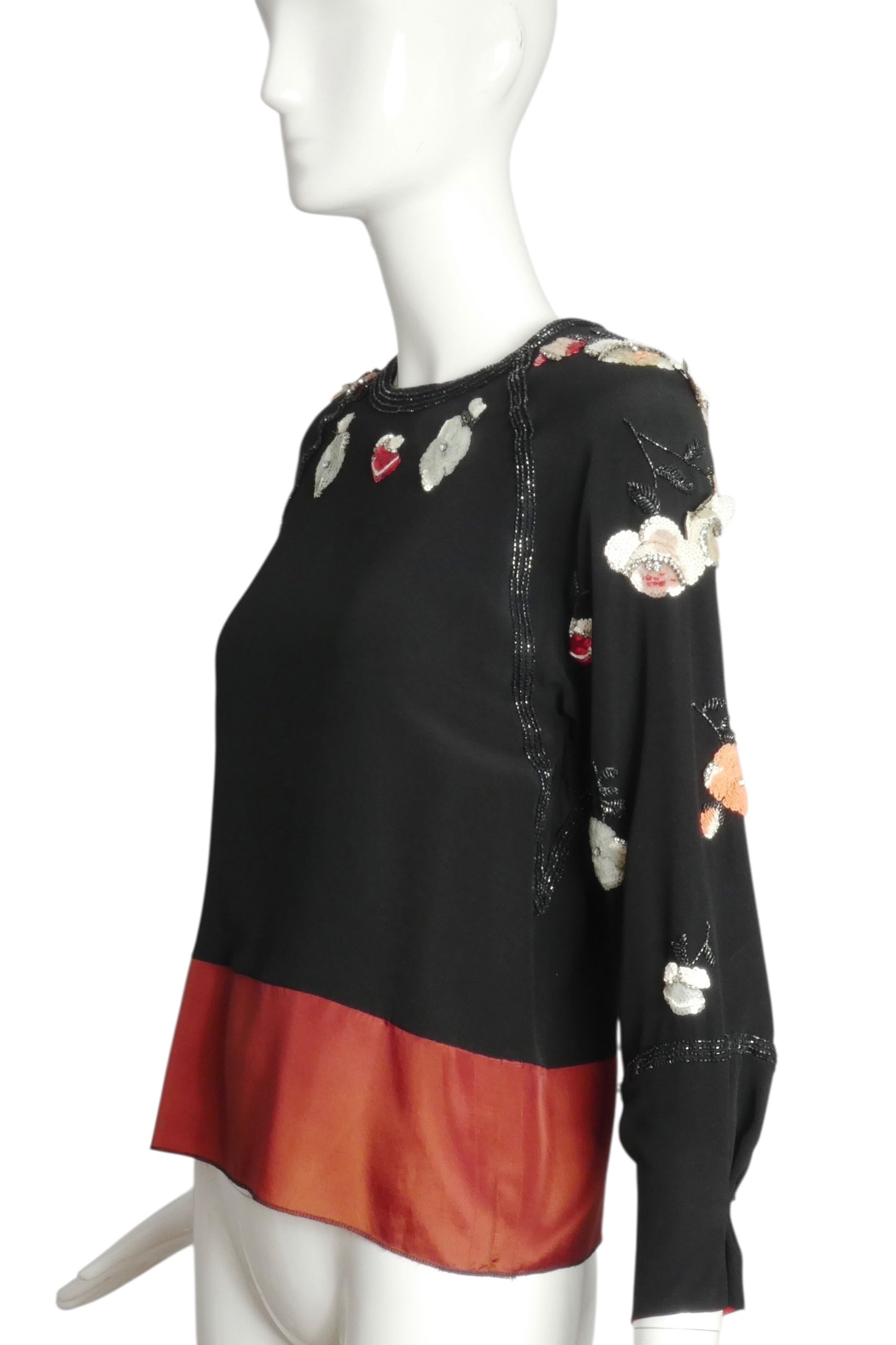 CHLOE- 1980s Beaded & Sequin Silk Blouse, Size 4