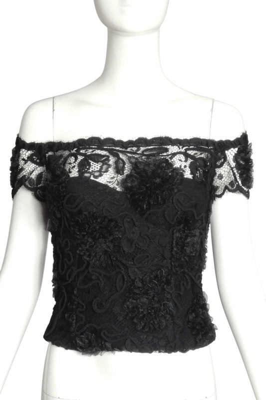 CHANEL- F/W 1995 Black Lace Bustier Top, Size 2