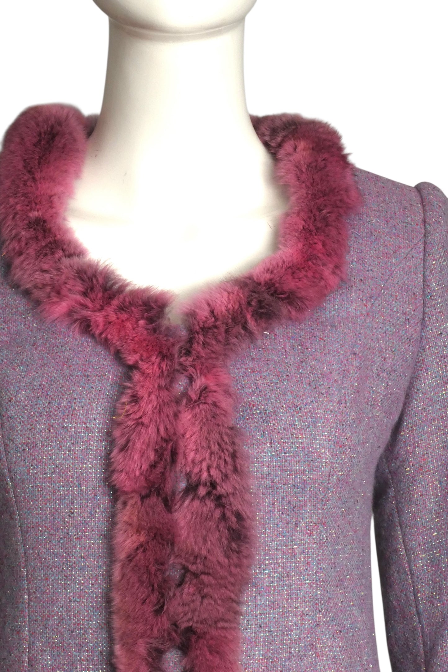 MIRELLA CAVORSO- 2013 Lavender Wool & Fur Trimmed Skirt Suit, Size 2