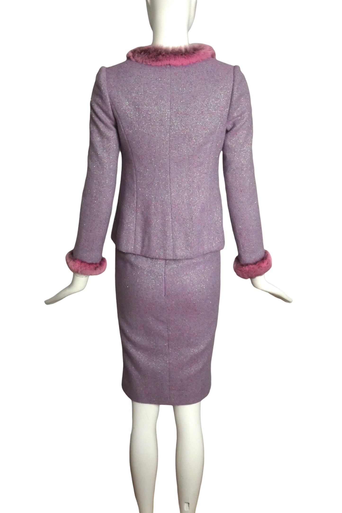 MIRELLA CAVORSO- 2013 Lavender Wool & Fur Trimmed Skirt Suit, Size 2