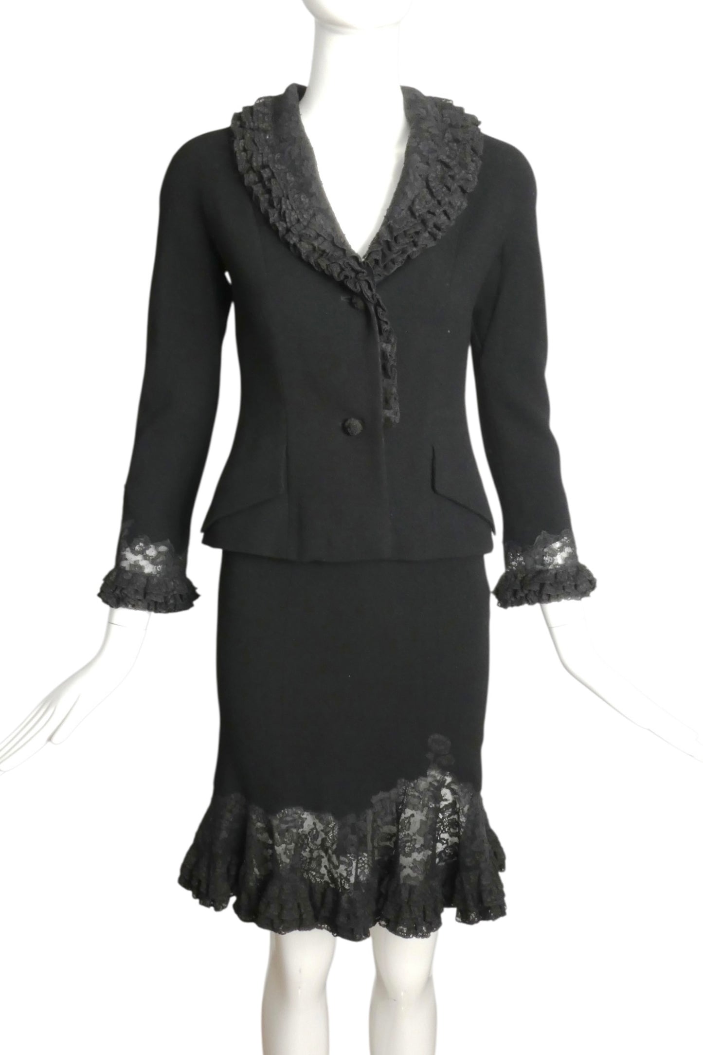 CHRISTIAN DIOR- Black Wool & Crepe Skirt Suit, Size 2P
