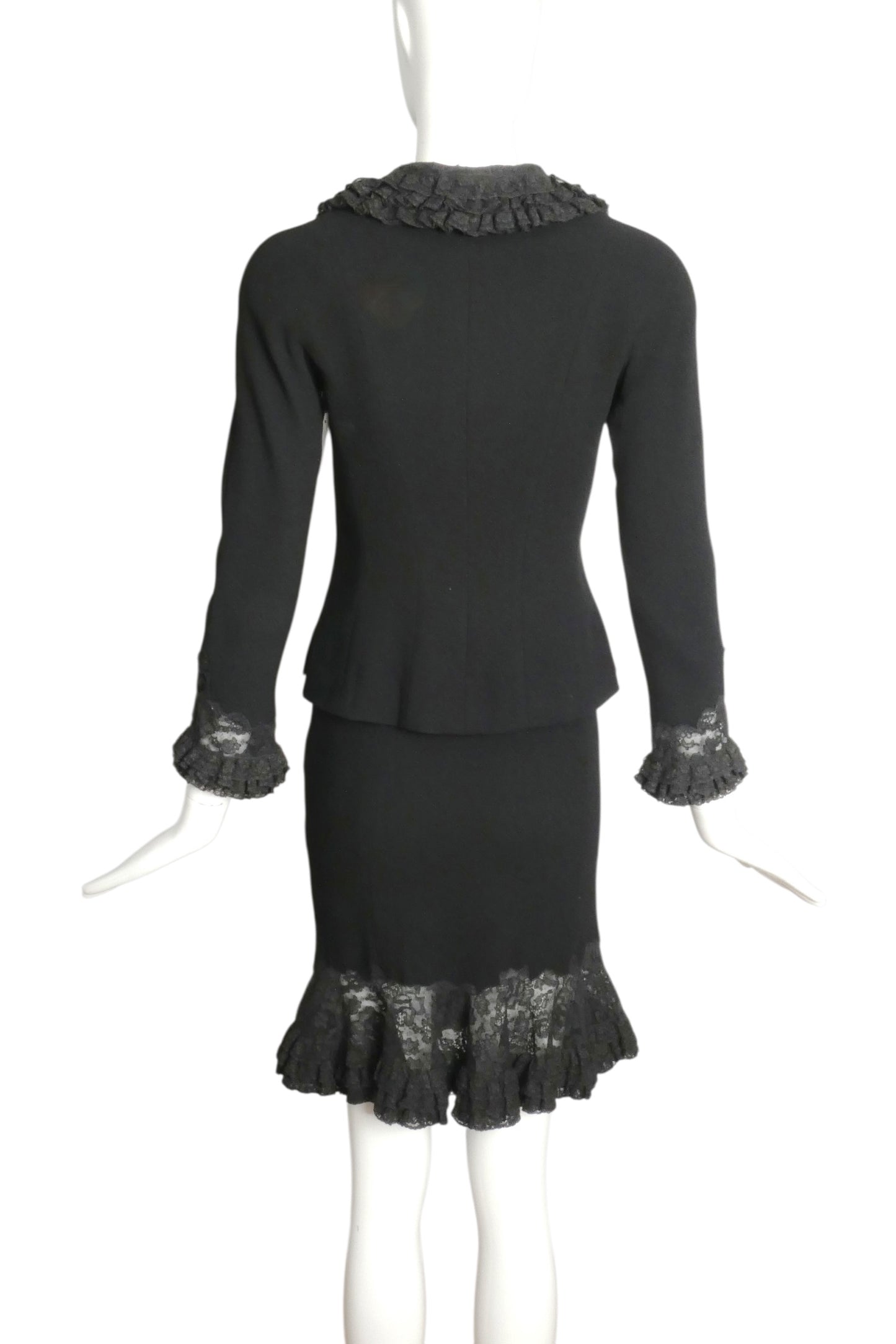 CHRISTIAN DIOR- Black Wool & Crepe Skirt Suit, Size 2P