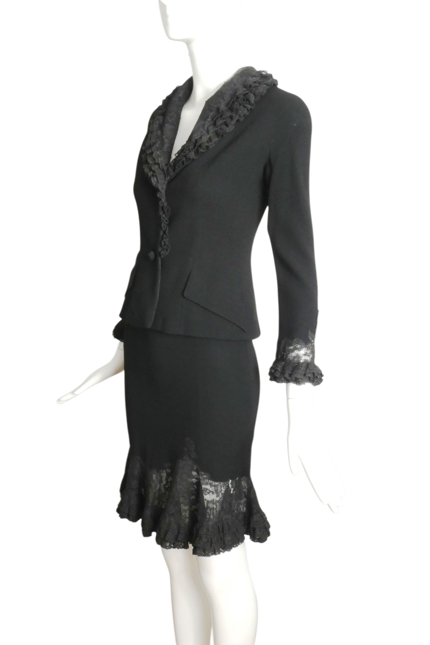 CHRISTIAN DIOR- Black Wool & Crepe Skirt Suit, Size 2P