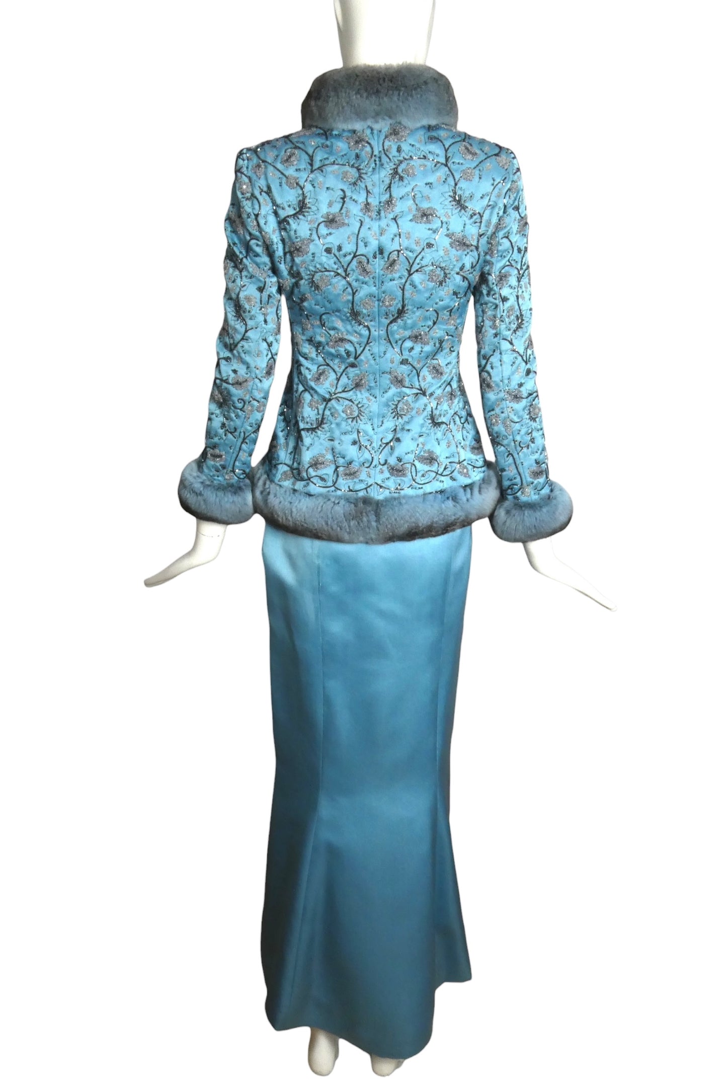 OSCAR DE LA RENTA- Beaded Silk & Fur Evening Suit, Size 4P