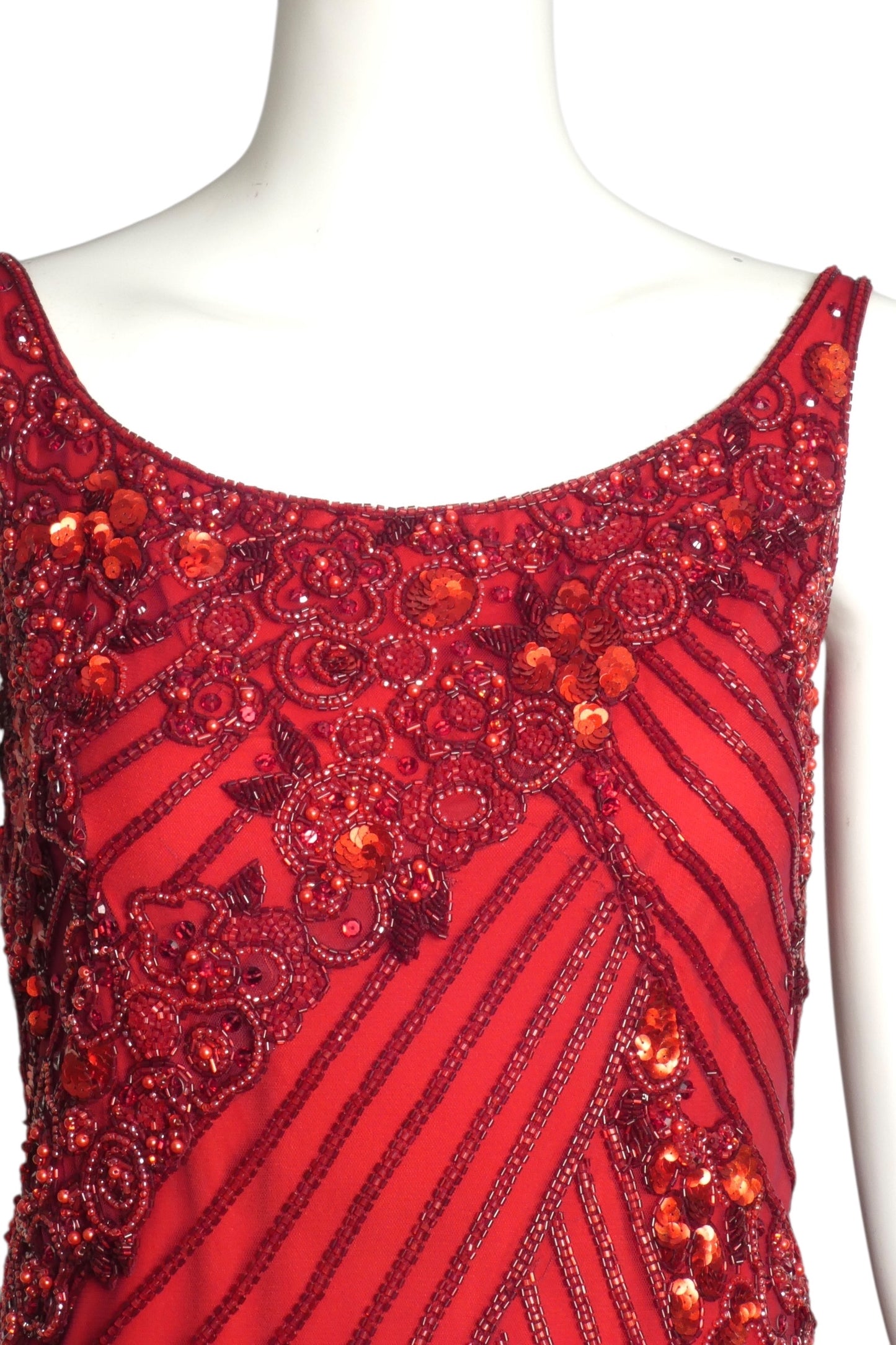 BOB MACKIE- 2001 Red Beaded Evening Gown, Size 2P