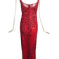 BOB MACKIE- 2001 Red Beaded Evening Gown, Size 2P