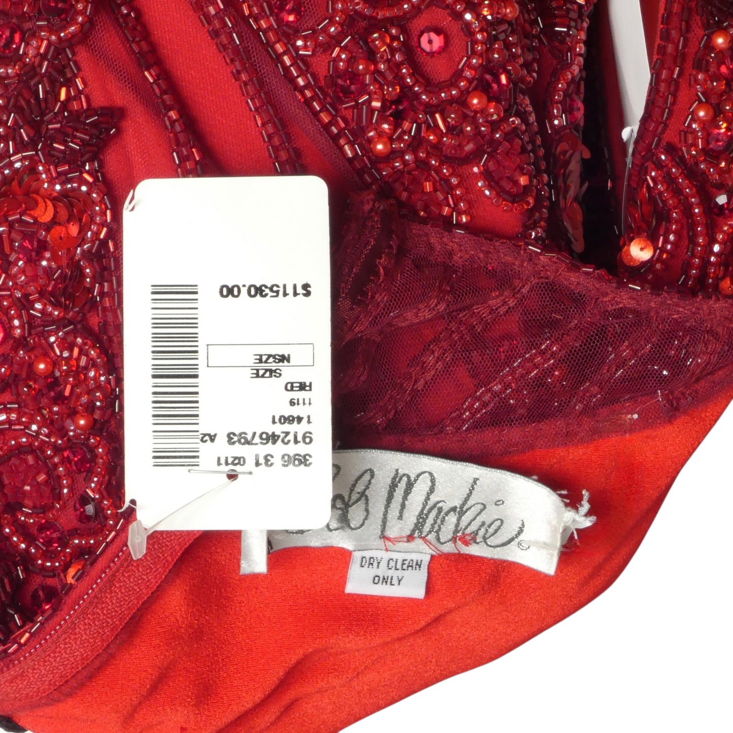 BOB MACKIE- 2001 Red Beaded Evening Gown, Size 2P