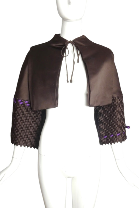 CHADO- Brown Satin Basket Weave Jacket, Size 8
