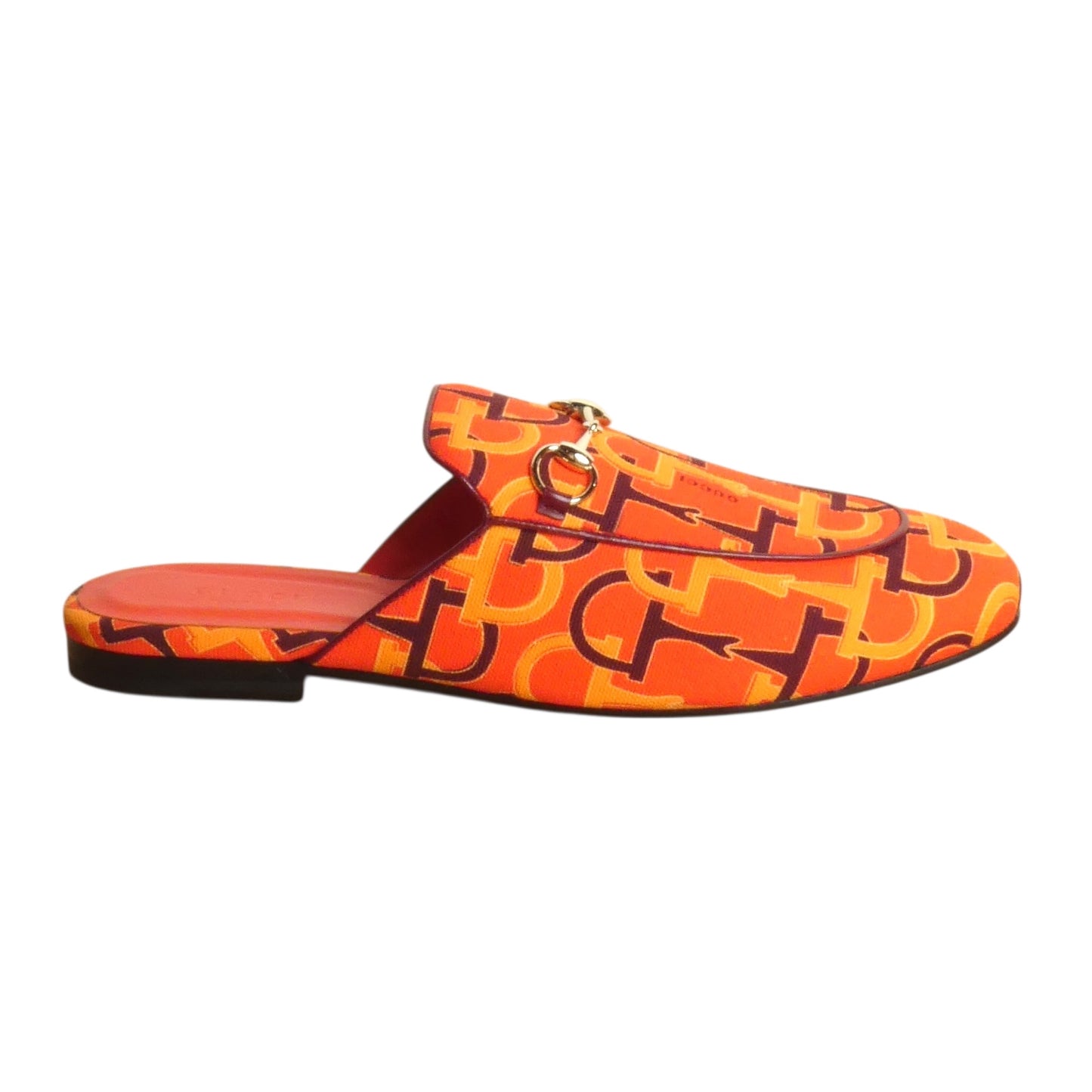 GUCCI- NIB Orange Princetown Horsebit Print Mules, Multiple Sizes Available