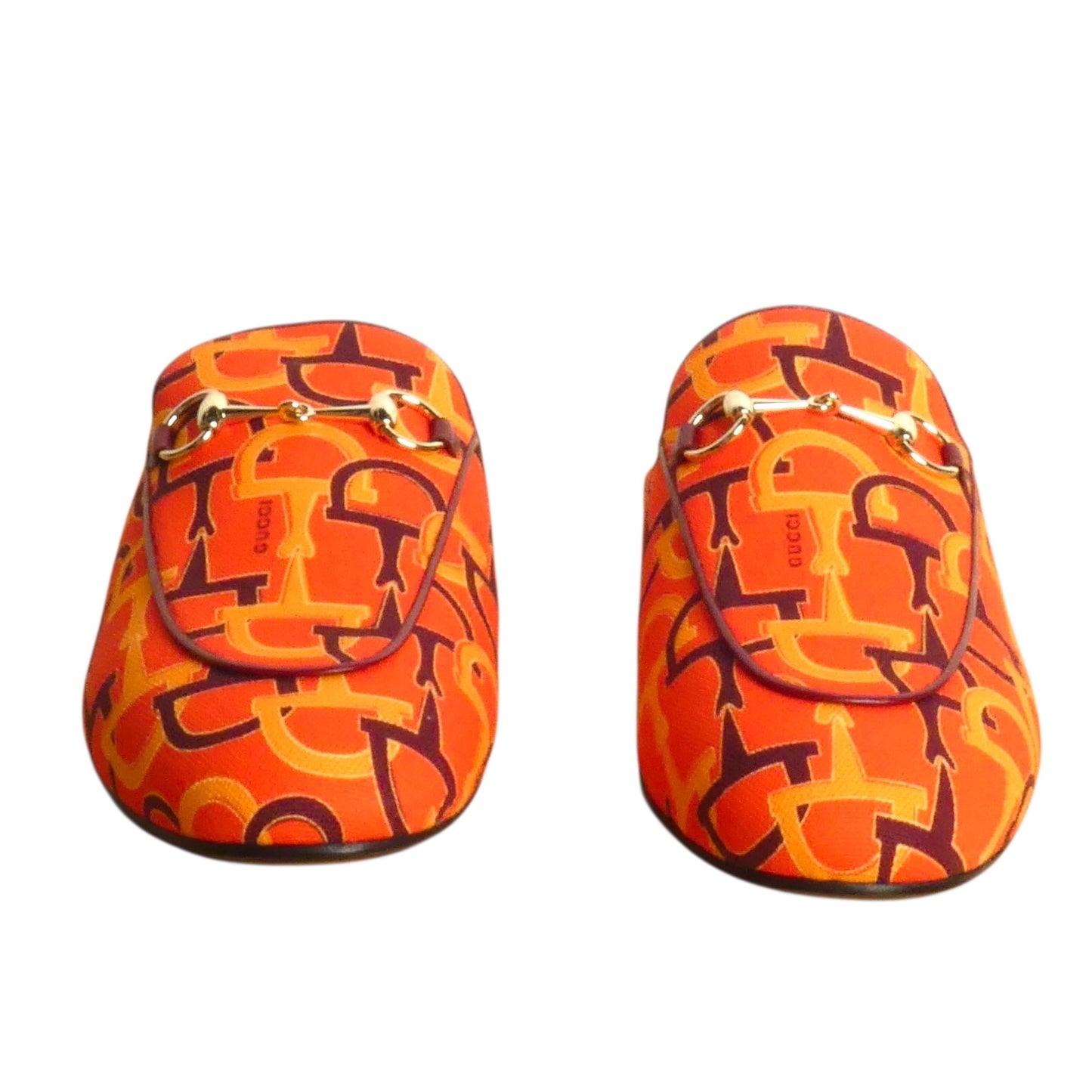 GUCCI- NIB Orange Princetown Horsebit Print Mules, Multiple Sizes Available
