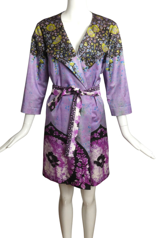 ETRO- Floral Print Cotton Belted Coat, Size 6