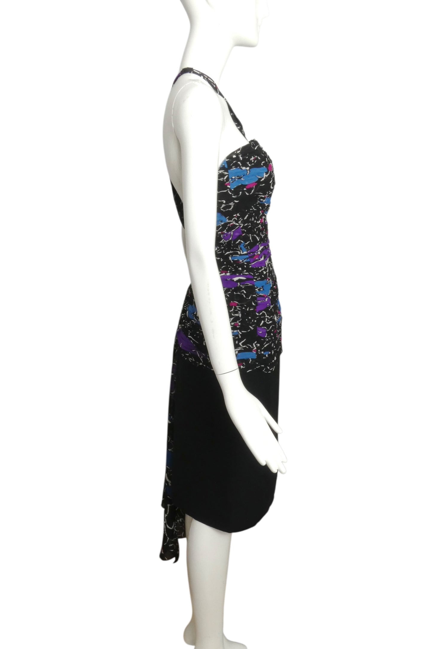1985 Printed Chiffon & Crepe Cocktail Dress, Size 10