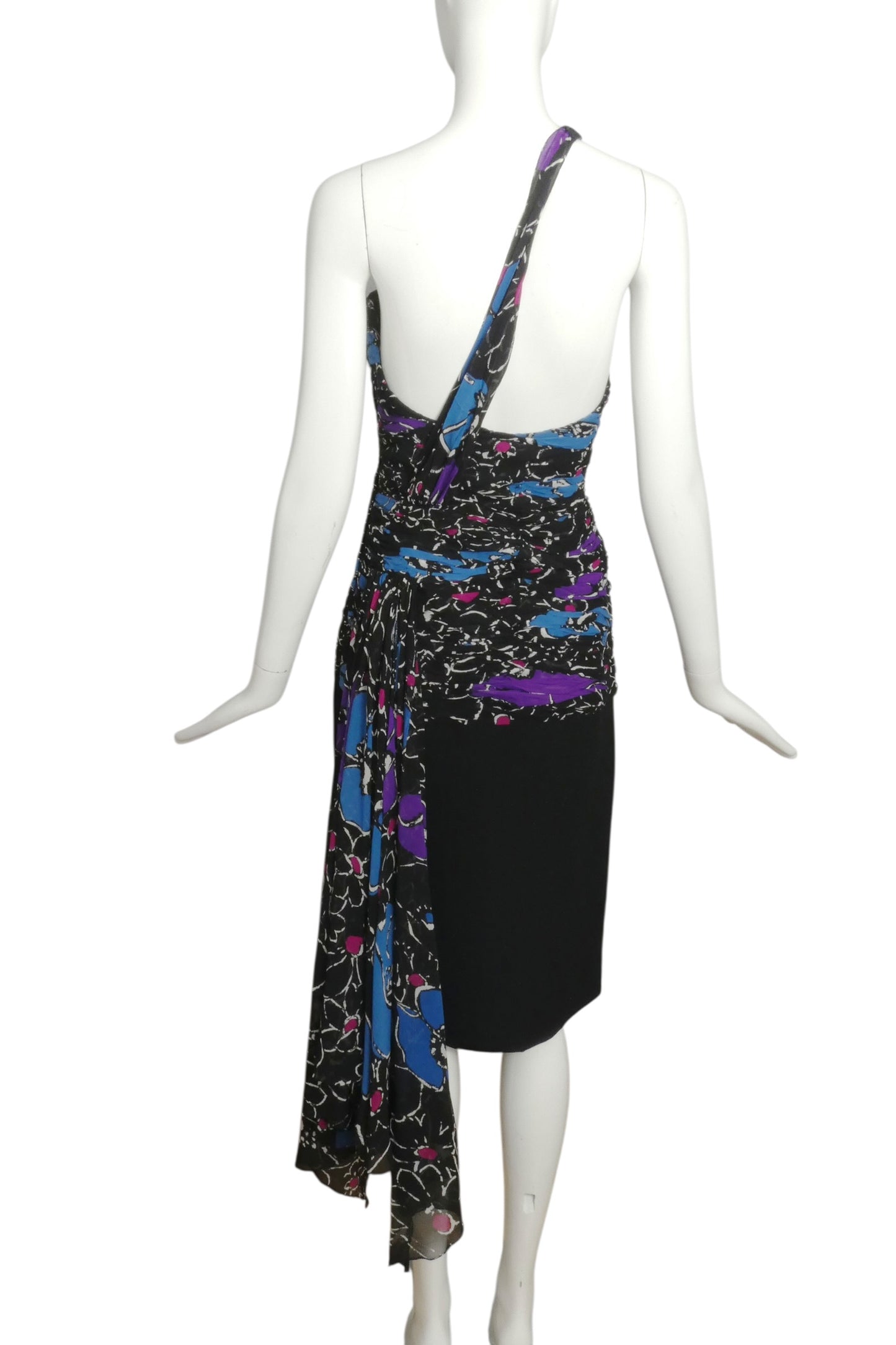 1985 Printed Chiffon & Crepe Cocktail Dress, Size 10