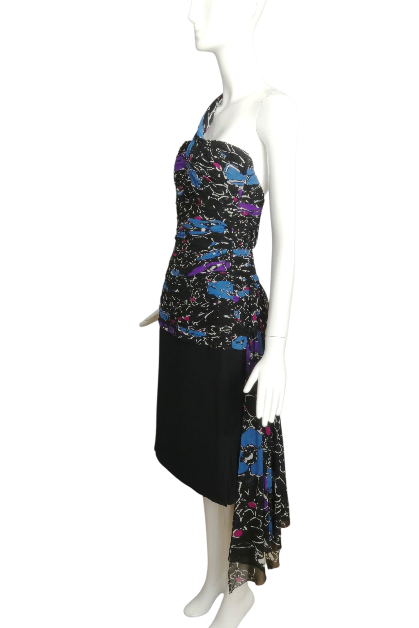 1985 Printed Chiffon & Crepe Cocktail Dress, Size 10