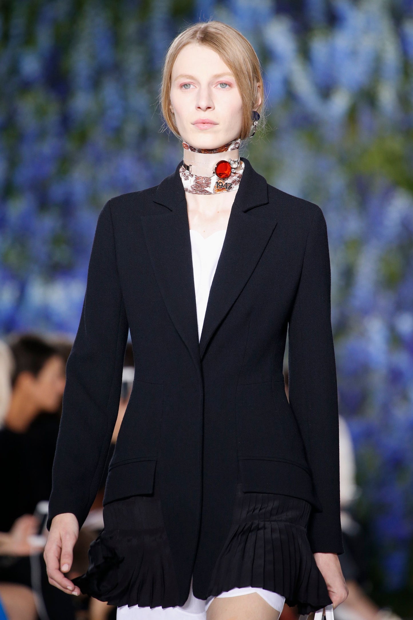 CHRISTIAN DIOR- 2016 Black Wool & Pleated Chiffon Blazer, Size 12