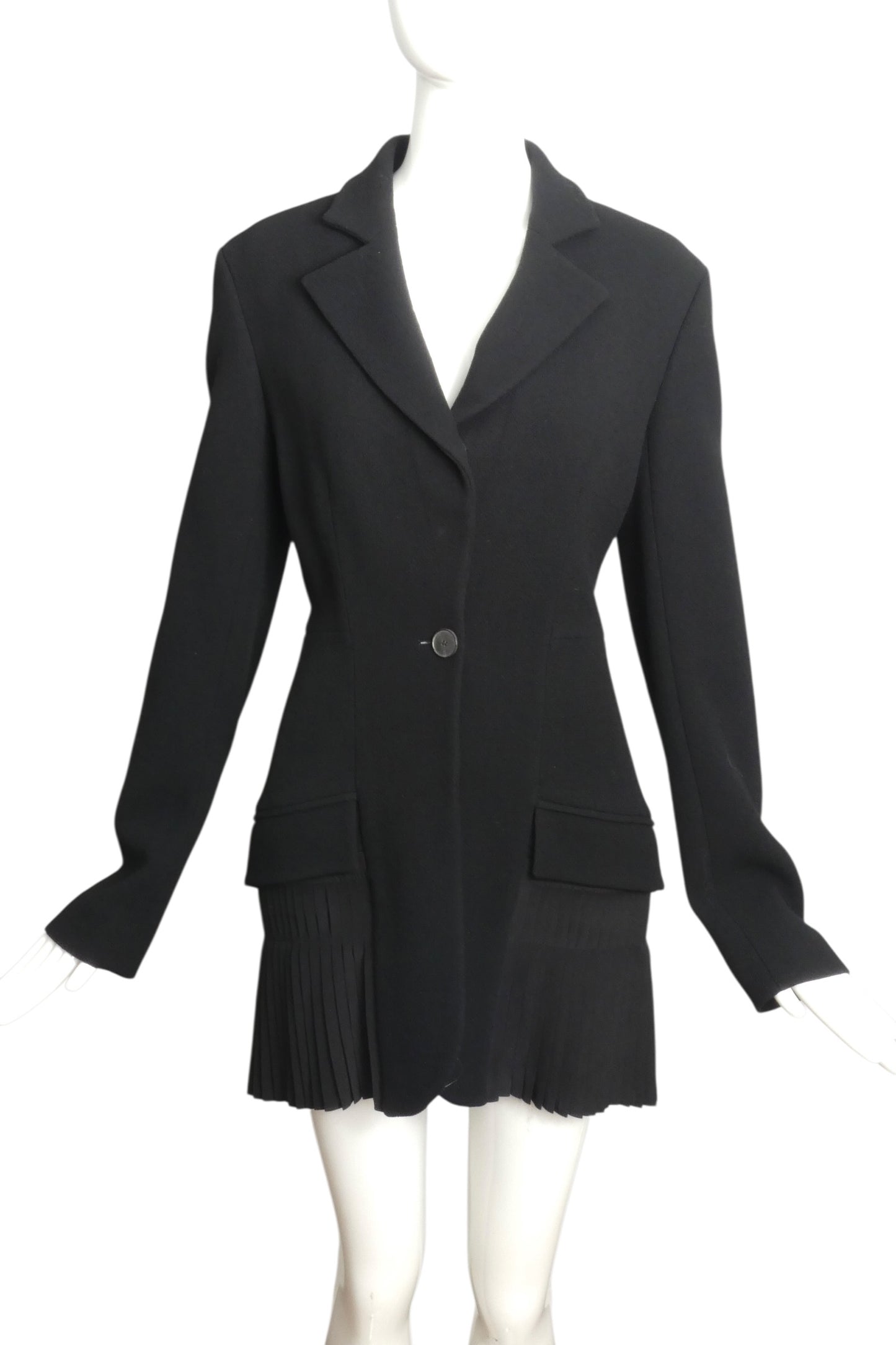 CHRISTIAN DIOR- 2016 Black Wool & Pleated Chiffon Blazer, Size 12