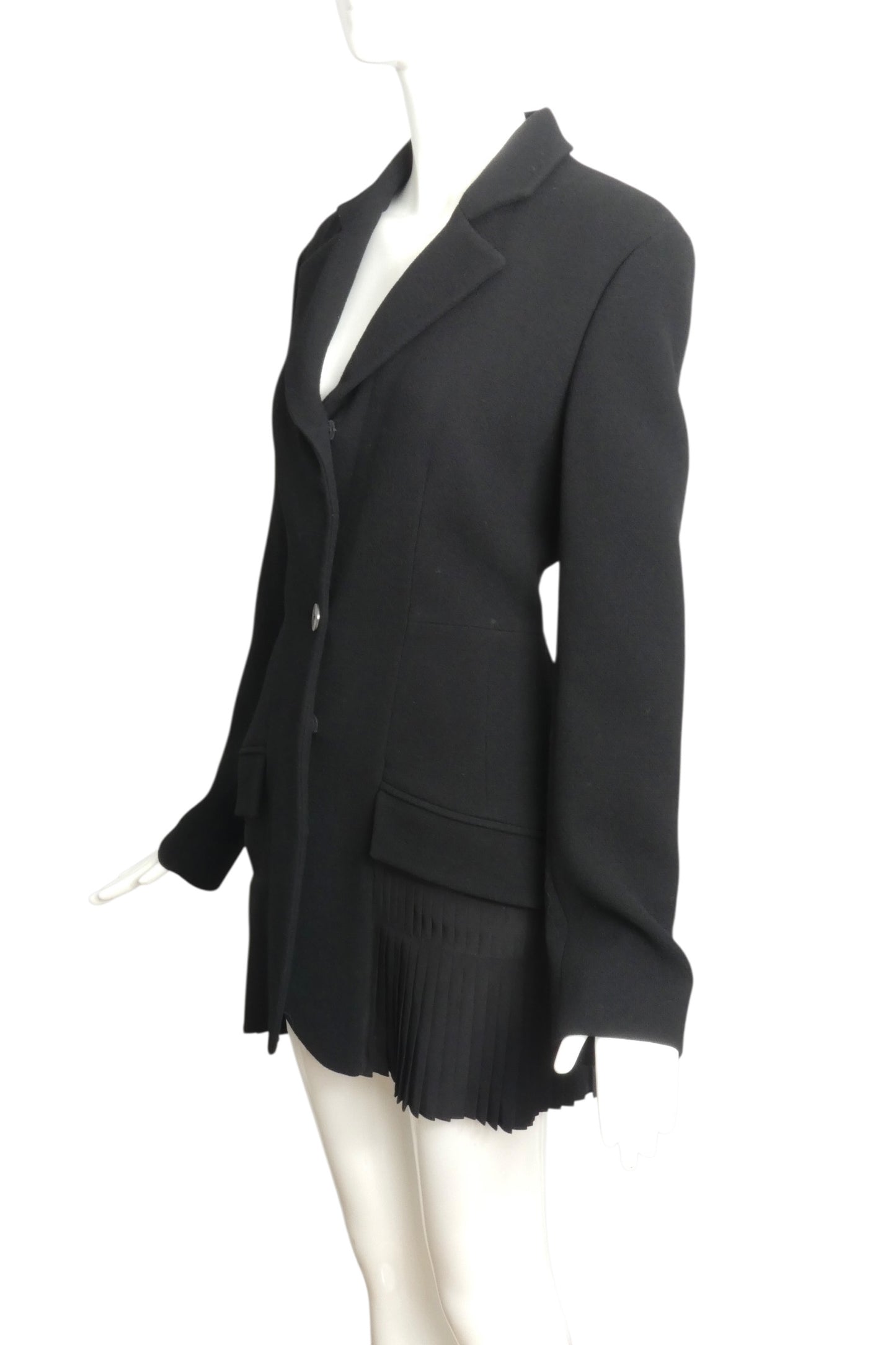 CHRISTIAN DIOR- 2016 Black Wool & Pleated Chiffon Blazer, Size 12