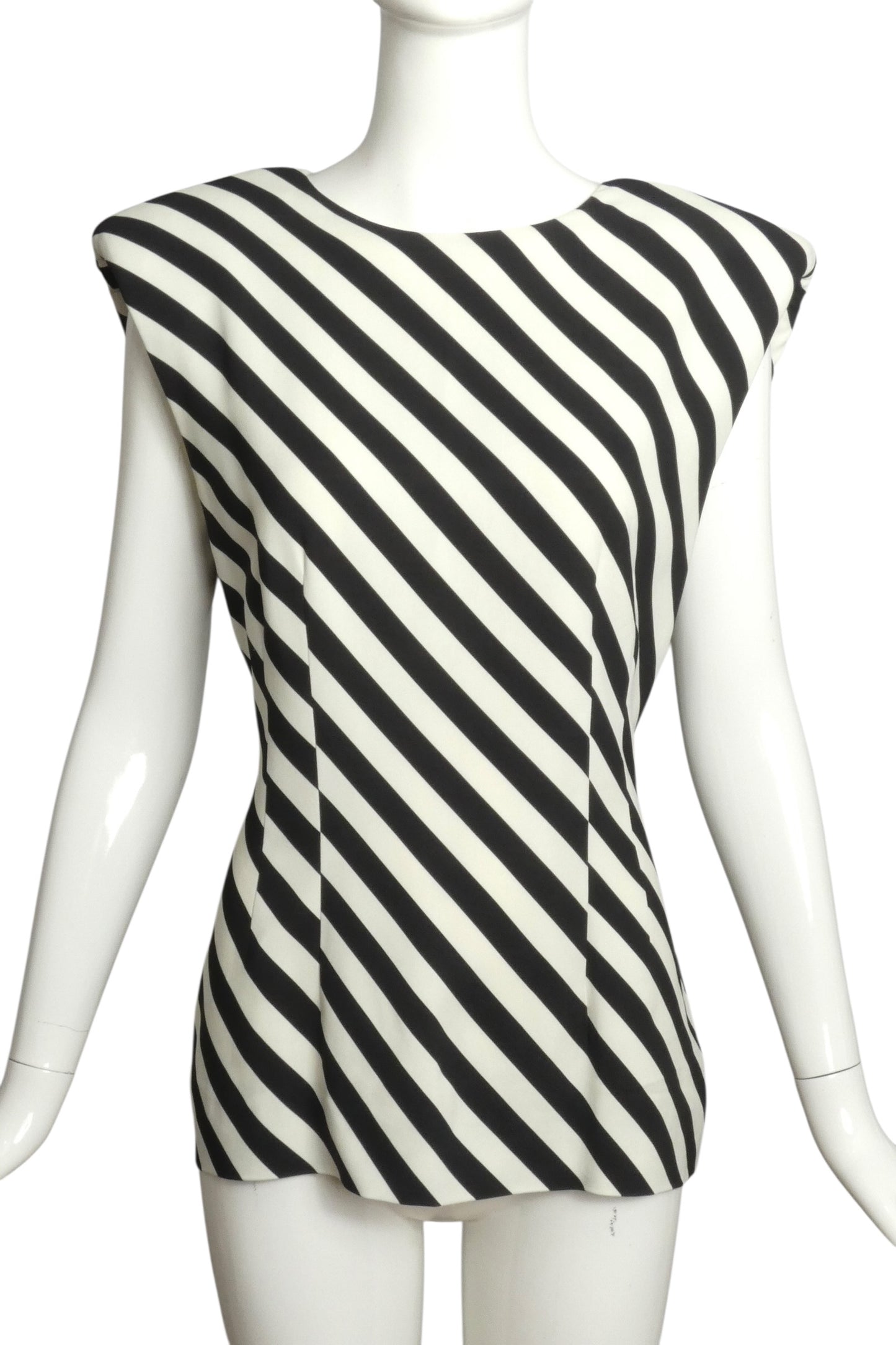 DRIES VAN NOTEN- 2019 Ivory & Black Striped Rayon Blouse, Size 12