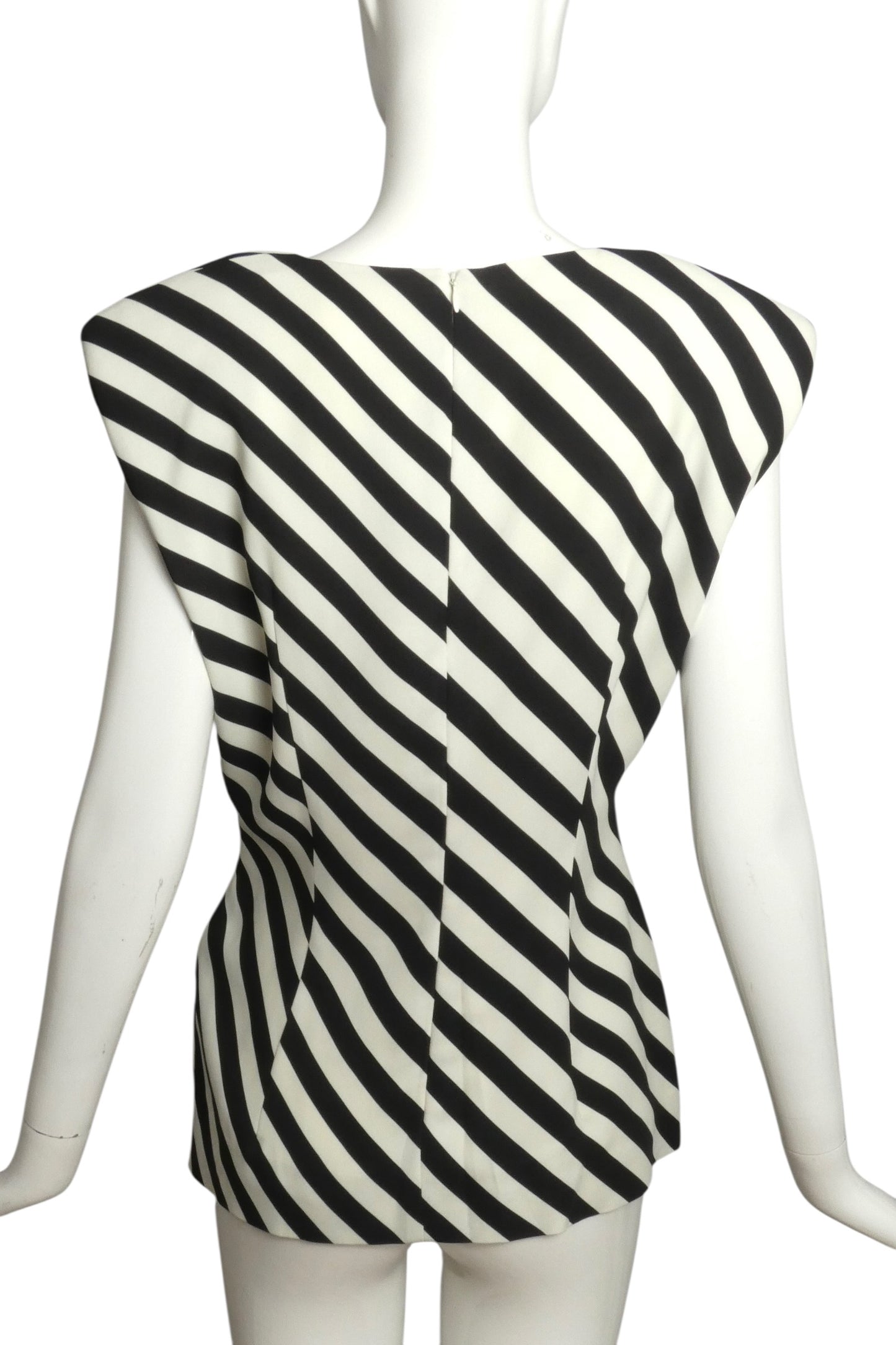 DRIES VAN NOTEN- 2019 Ivory & Black Striped Rayon Blouse, Size 12