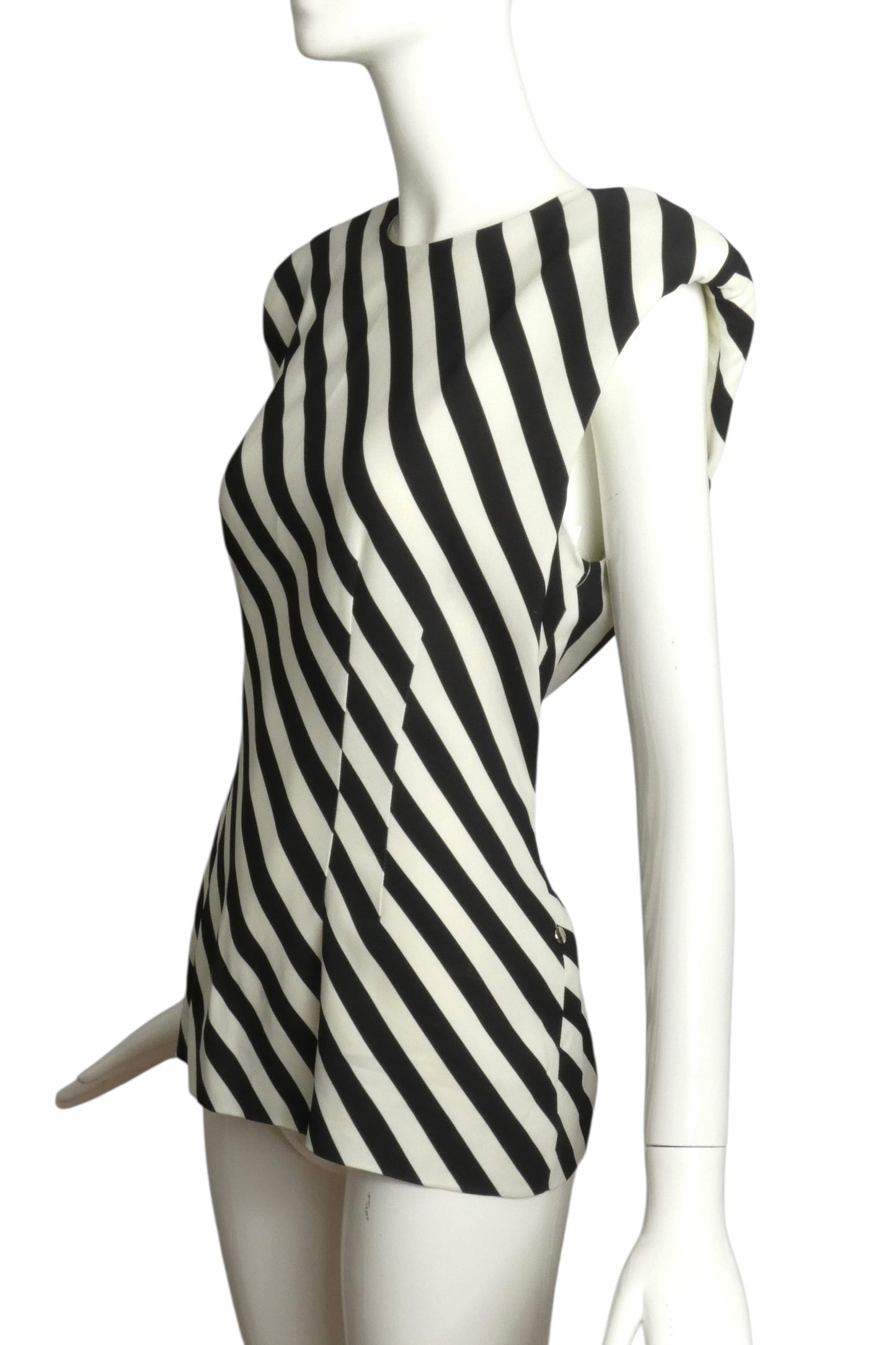 DRIES VAN NOTEN- 2019 Ivory & Black Striped Rayon Blouse, Size 12