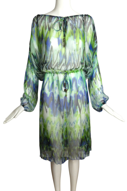 Printed Chiffon Dress, Size Small